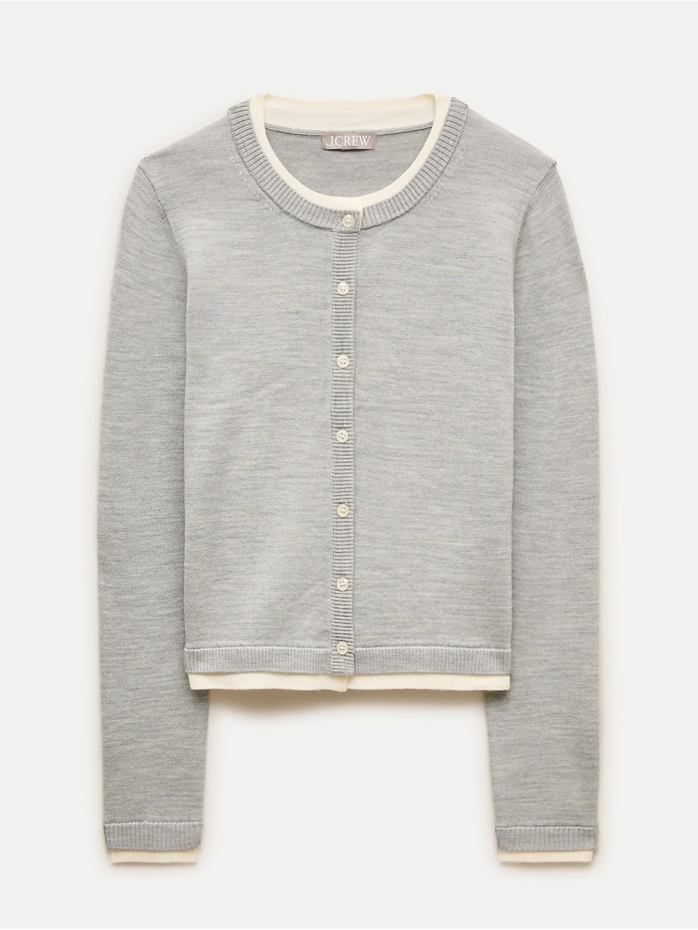 J.Crew NWT Double-Layer Merino Wool Cardigan Heather Grey Ivory Size S